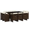 vidaXL 11-tlg. Garten-Essgruppe mit Kissen Braun Poly Rattan