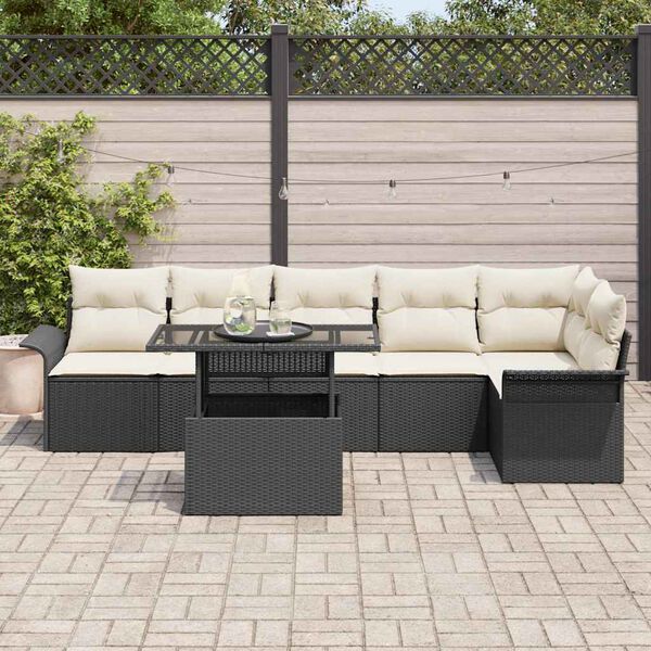 vidaXL Gartensofa-set mit Kissen 7 pcs Schwarz Poly-Rattan