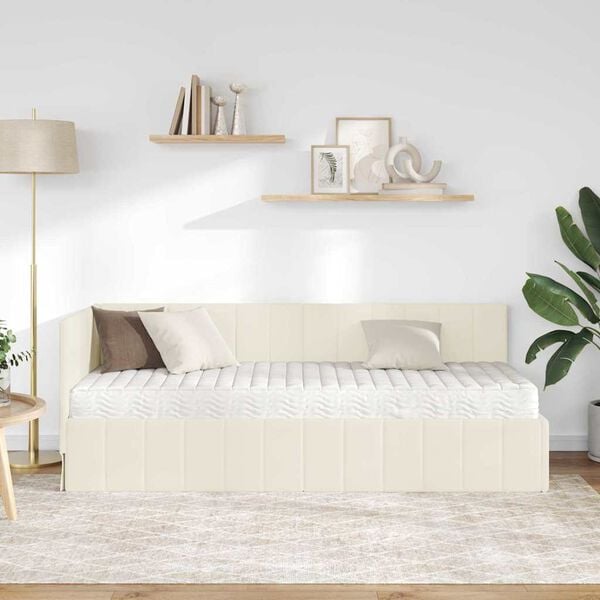 vidaXL Eckbettgestell mit Matratze mit Matratze 2 pcs Creme Samt