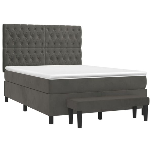 vidaXL Boxspringbett mit Matratze Dunkelgrau 140x190 cm Samt