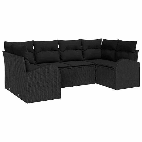 vidaXL Gartensofa-set mit Kissen 6 pcs Schwarz Poly-Rattan