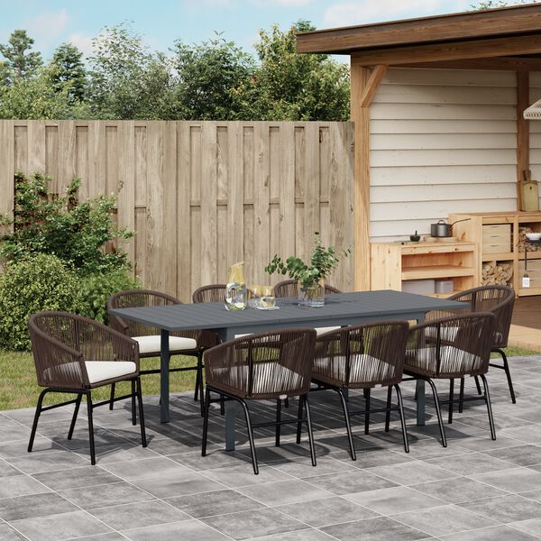 vidaXL Garten Essgruppe 9 pcs Braun Poly-Rattan