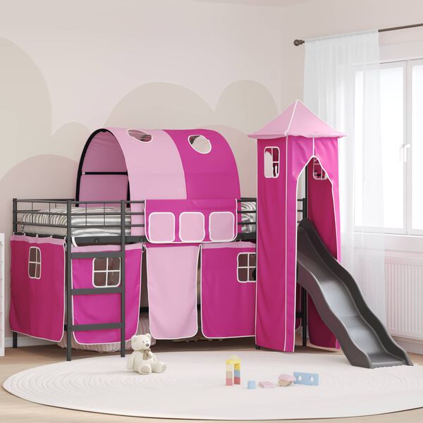vidaXL Kinderloftbett Schwarz und Pink 79,5 x 200 cm Metall