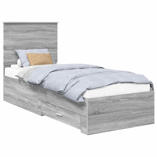 vidaXL Bettrahmen Graue Sonoma und Silber 70 x 190 cm Holzwerkstoff