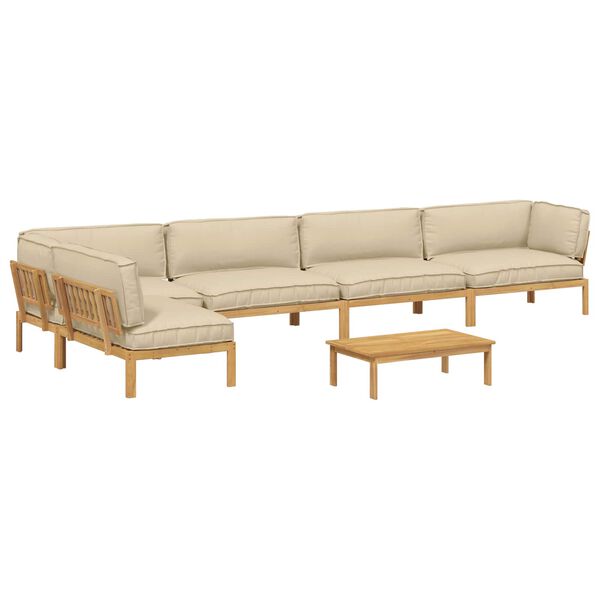 vidaXL Sofa Set mit Kissen Uni 6 pcs Beige Massivholz Akazie