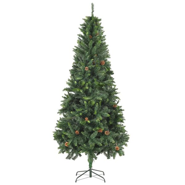 vidaXL K&uuml;nstlicher Weihnachtsbaum mit Beleuchtung Kugeln Zapfen 210 cm