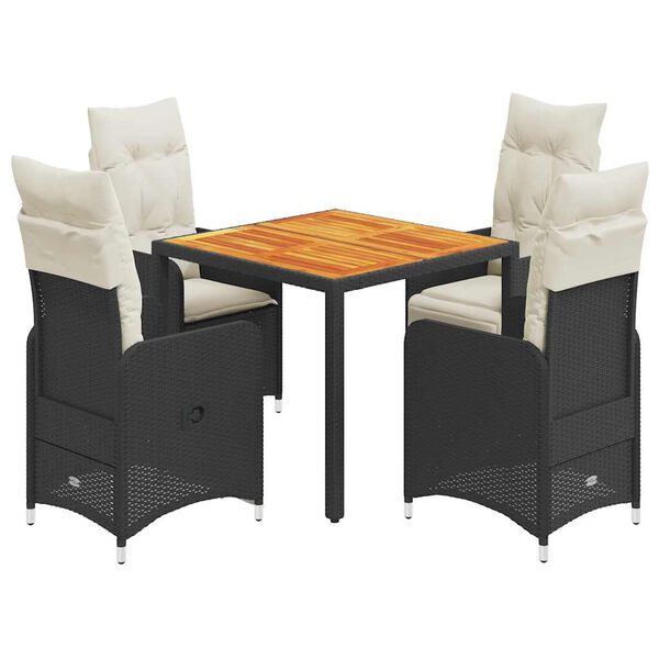 vidaXL 5-tlg. Garten-Bistro-Set mit Kissen Schwarz Poly Rattan