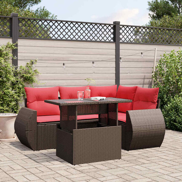 vidaXL 5-teiliges Gartensofa-Set mit Kissen, braun, Polyrattan