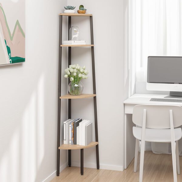 vidaXL 4-stöckiges Eckregal Hellbraun und Schwarz 45,5 x 31,5 x 150 cm