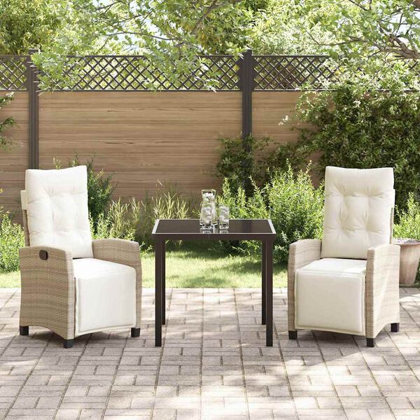 vidaXL Garten Essgruppe mit Kissen 3 pcs Beige Poly-Rattan