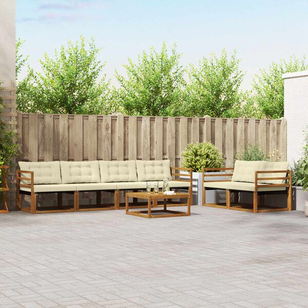 vidaXL Outdoor-Sofagarnitur mit Kissen 7 pcs Natur und Creme