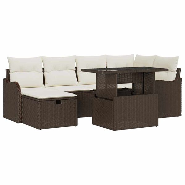 vidaXL Garten-Sofa-Set mit Kissen mit Speicher 7 pcs Braun Poly Rattan