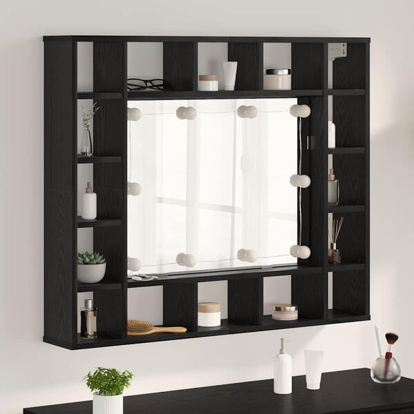 vidaXL Spiegelschrank mit Regal Schwarz Eichen-Optik 91 x 15 x 76,5 cm