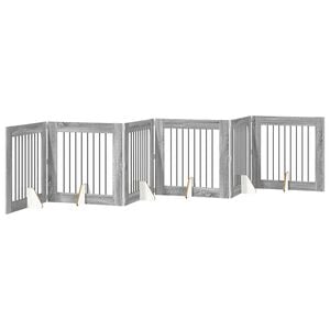 vidaXL Klappbares Hundetor mit St&auml;ndern 6 pcs Graues Sonoma 482 cm