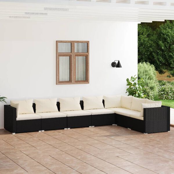 vidaXL 7-tlg. Garten-Lounge-Set mit Kissen Poly Rattan Schwarz