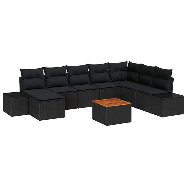 vidaXL Garten-Sofa-Set mit Kissen 9 pcs Schwarz Poly Rattan