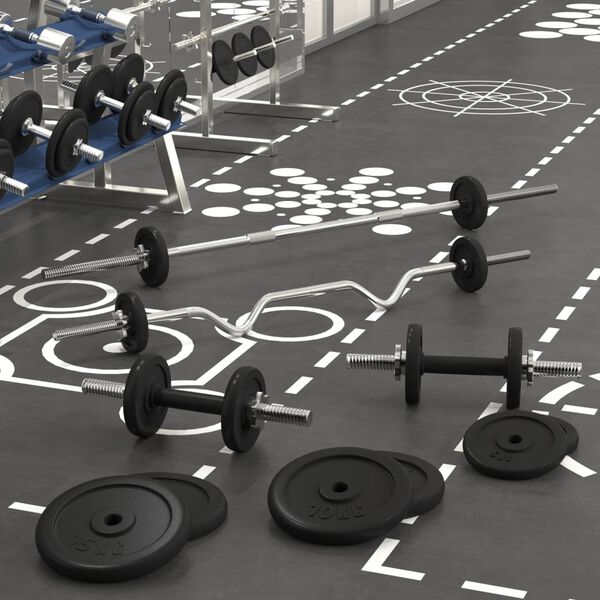 vidaXL Langhantel und Kurzhantel mit Hantelscheiben 90 kg Gusseisen