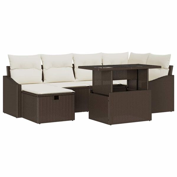 vidaXL Garten-Sofa-Set mit Kissen mit Speicher 7 pcs Braun Poly Rattan
