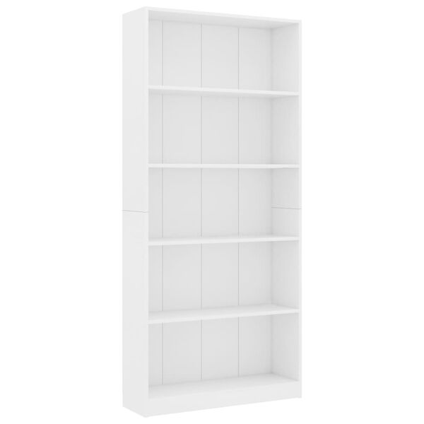 vidaXL Bücherregal 5 Fächer Weiß 80x24x175 cm Holzwerkstoff