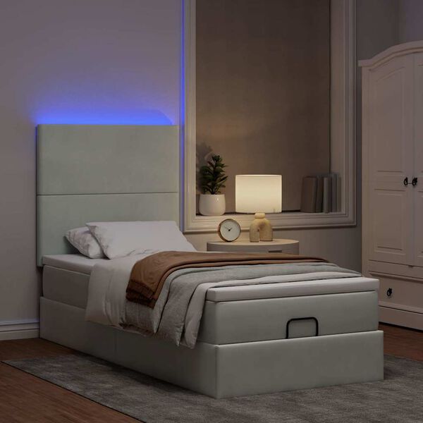 vidaXL Ottoman-Bett mit Matratzen & LEDs Hellgrau 90x200 cm Samt
