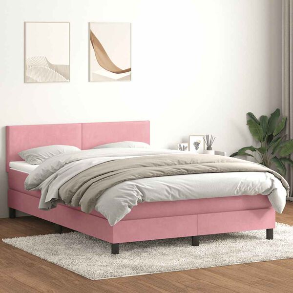 vidaXL Boxspringbett mit Matratze Rosa 160x210 cm Samt