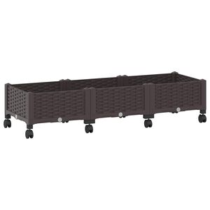 vidaXL Gartenpflanzer mit R&auml;dern Braun 120 x 40 x 33 cm PP