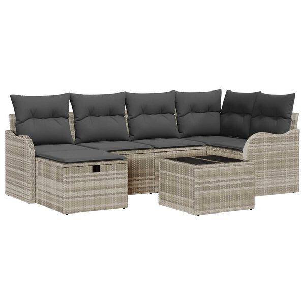 vidaXL Garten-Sofa-Set mit Kissen 7 pcs Hellgrau Poly Rattan