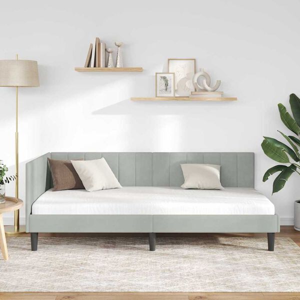 vidaXL Eckbettgestell mit Kopfteil Hellgrau 90 cm x 190 cm Samt