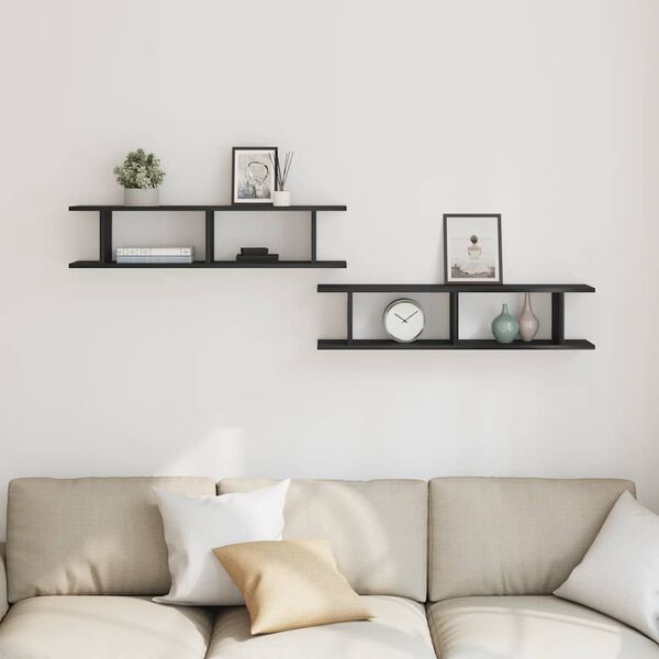 vidaXL Wandregale 2 Stk. Schwarz Eichen-Optik 90x18x20cm Holzwerkstoff