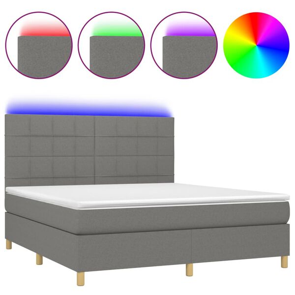 vidaXL Boxspringbett mit Matratze & LED Dunkelgrau 180x200 cm Stoff