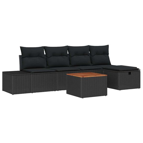 vidaXL Gartensofa-set mit Kissen 6 pcs Schwarz Poly Rattan