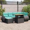 vidaXL 7-tlg. Garten-Sofagarnitur mit Kissen Schwarz Poly Rattan