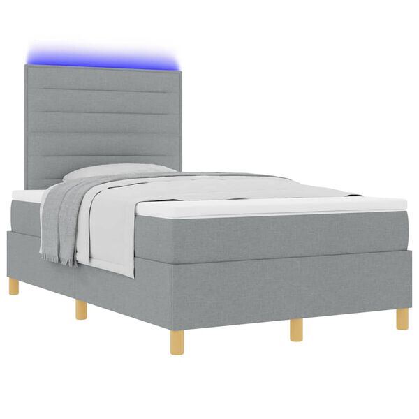 vidaXL LED Boxspringbett mit Matratze Hellgrau 120 x 190 cm Stoff