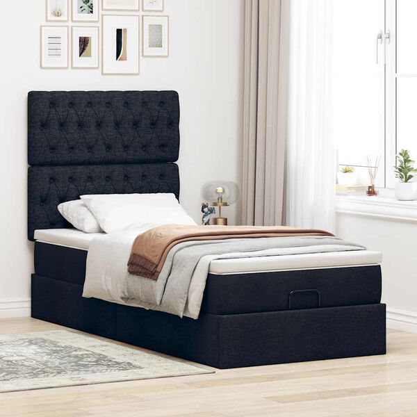 vidaXL Ottoman-Bett mit Matratze Schwarz 90x200 cm Stoff
