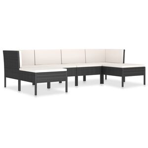 vidaXL 6-tlg. Garten-Lounge-Set mit Auflagen Poly Rattan Schwarz