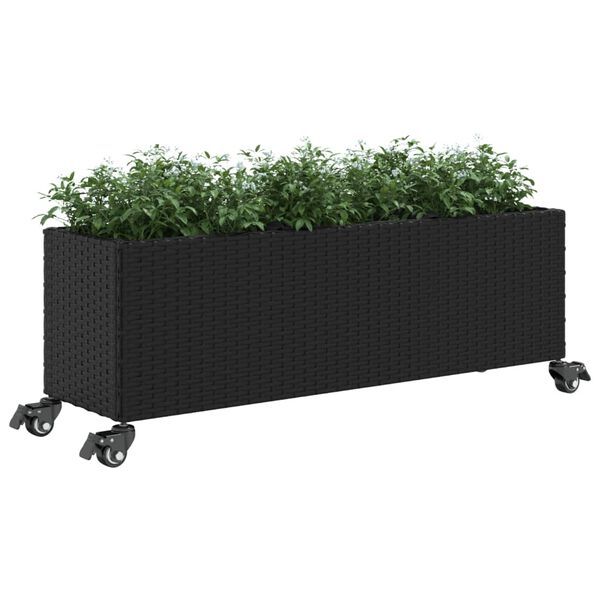 vidaXL Pflanzk&uuml;bel mit Rollen 2 Stk. Schwarz 107x32x38 cm Poly Rattan