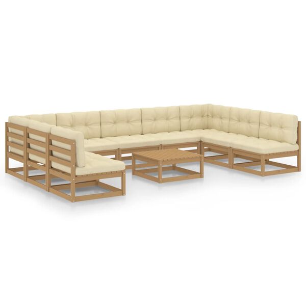 vidaXL 10-tlg. Garten-Lounge-Set mit Kissen Honigbraun Massivholz