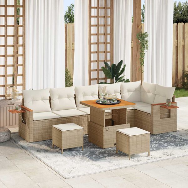 vidaXL Garten-Sofa-Set mit Kissen 9 pcs Beige und Creme