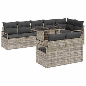 vidaXL Garten-Sofa-Set mit Kissen 9 pcs Hellgrau Poly-Rattan