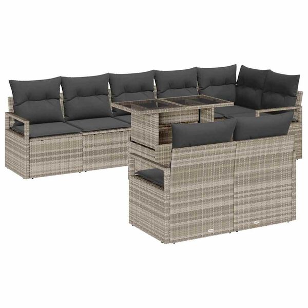 vidaXL Garten-Sofa-Set mit Kissen 9 pcs Hellgrau Poly-Rattan