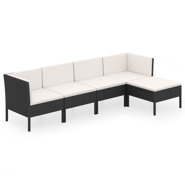 vidaXL 5-tlg. Garten-Lounge-Set mit Auflagen Poly Rattan Schwarz