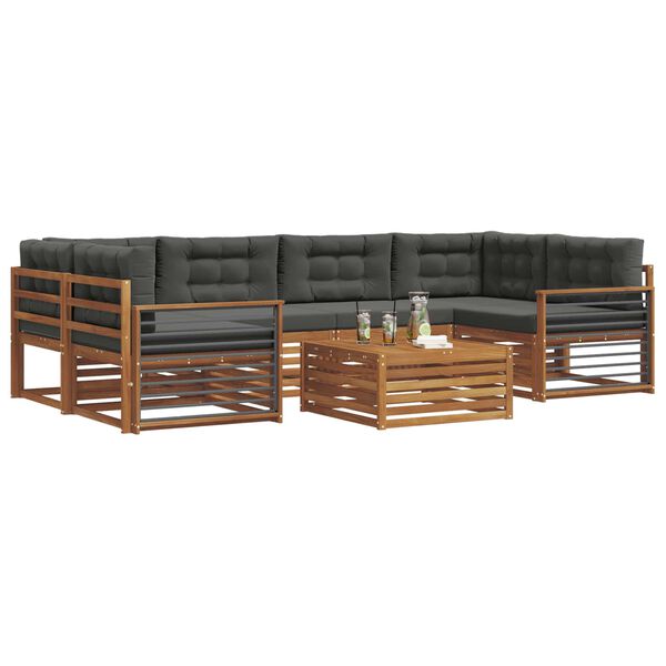 vidaXL Outdoor-Sofagarnitur mit Kissen 8 pcs Natur und Anthrazit