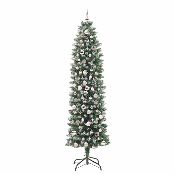 vidaXL Künstlicher schlanker Weihnachtsbaum Grün und Weiß 210 cm
