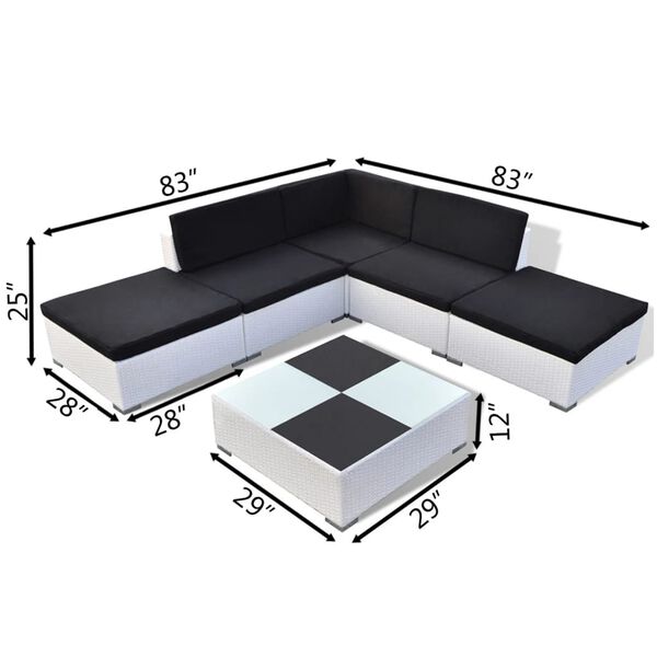 vidaXL 6-tlg. Garten-Lounge-Set mit Auflagen Poly Rattan Weiß