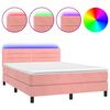vidaXL Boxspringbett mit Matratze & LED Rosa 140x190 cm Samt