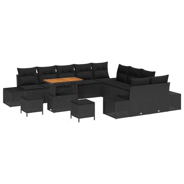 vidaXL Garten-Sofa-Set mit Kissen 13 pcs Schwarz Poly Rattan