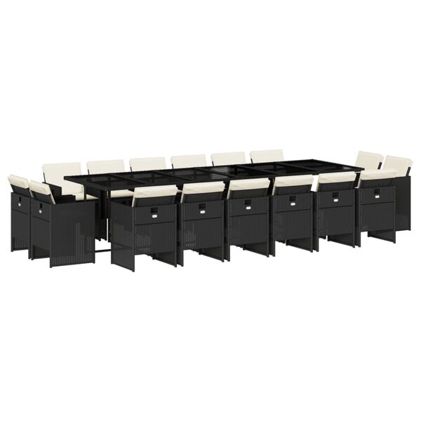 vidaXL 17-tlg. Garten-Essgruppe mit Kissen Schwarz Poly Rattan