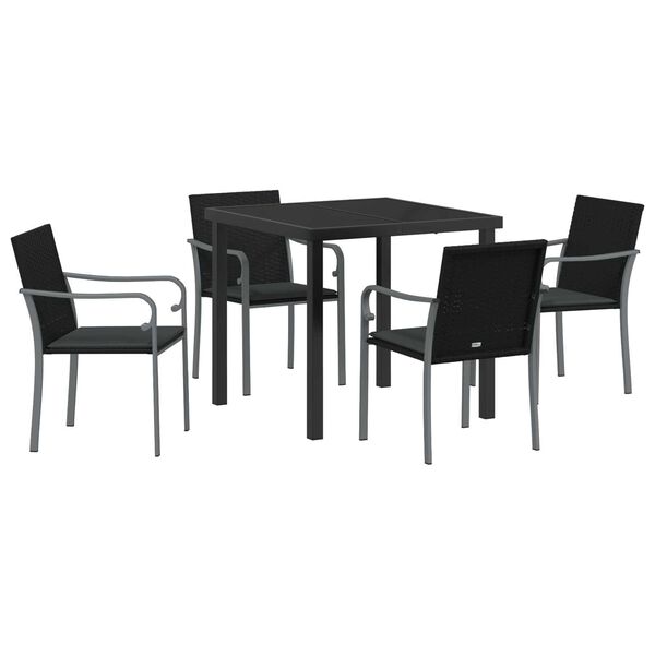 vidaXL Garten Essgruppe 5 pcs Schwarz Poly Rattan