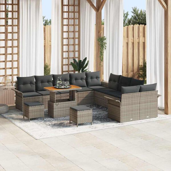 vidaXL Garten-Sofa-Set mit Kissen mit Speicher mit Kissen 13 pcs Grau