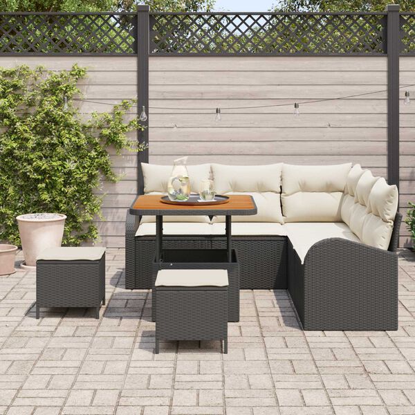 vidaXL Garten-Sofa-Set mit Kissen mit Speicher 8 pcs Schwarz und Creme